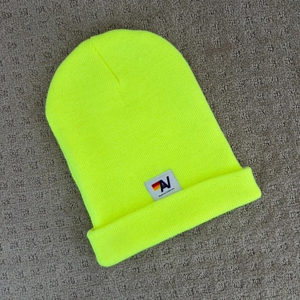 Aviator Nation Bolt Logo Full Rib Beanie Neon Yellow Unisex Made in USA